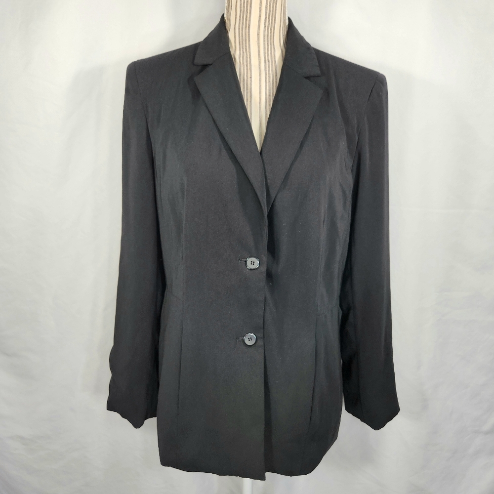Norton McNaughton Black Two Button Long Sleeve Mid-Length Blazer Size 10